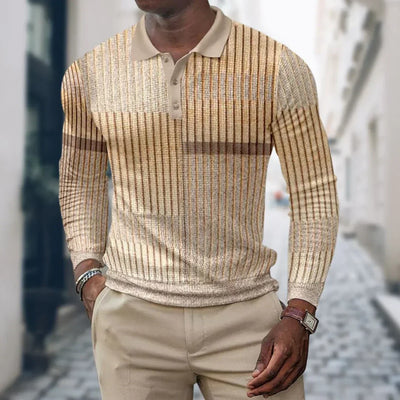 Herr långärmad pikétröja med knappslå – sportig och elegant