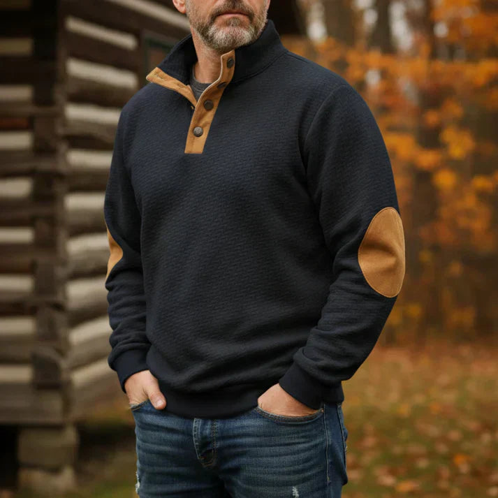 Rune – avslappnad väst med ståkrage och armbågspatchar