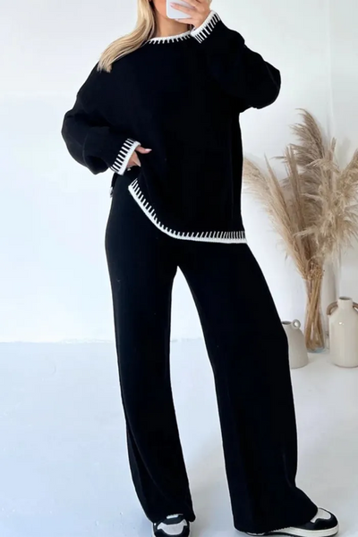 Warmes winterpullover-set med långa ärmar och speciella detaljer