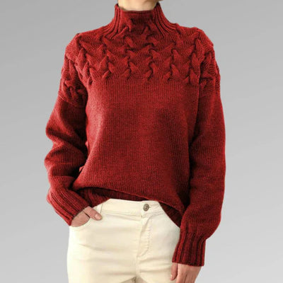 Tröja med elegant och varm polotröja, korsstygnsdesign, unisex