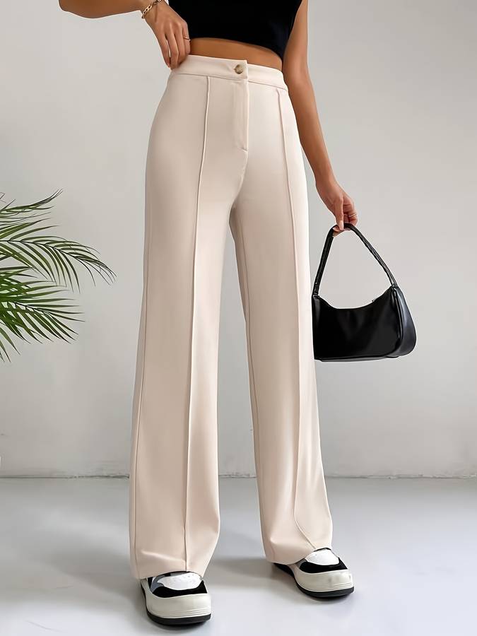 Lycia - Beige Byxor med Hög Midja
