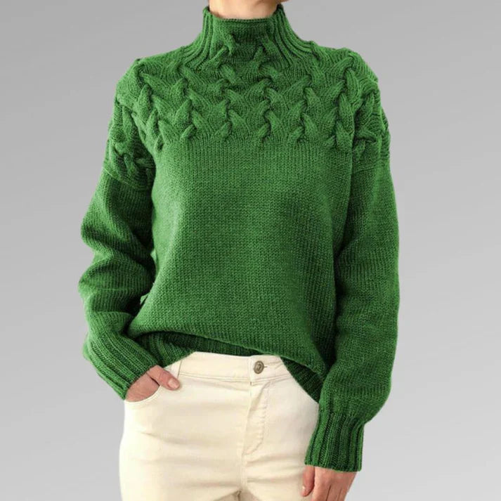 Tröja med elegant och varm polotröja, korsstygnsdesign, unisex