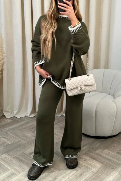 Warmes winterpullover-set med långa ärmar och speciella detaljer