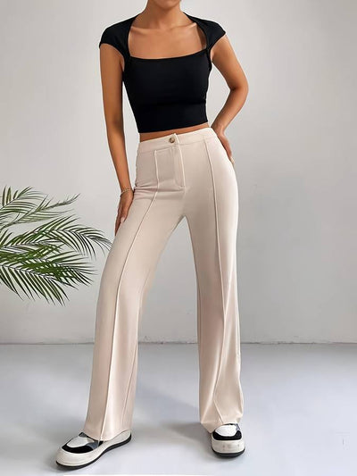 Lycia - Beige Byxor med Hög Midja