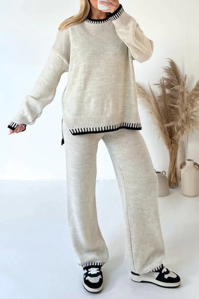 Warmes winterpullover-set med långa ärmar och speciella detaljer