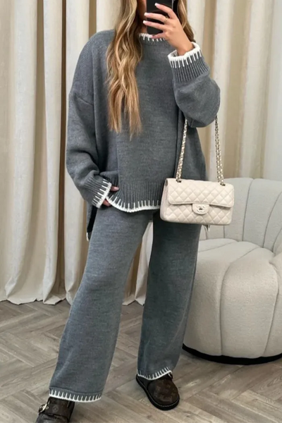 Warmes winterpullover-set med långa ärmar och speciella detaljer