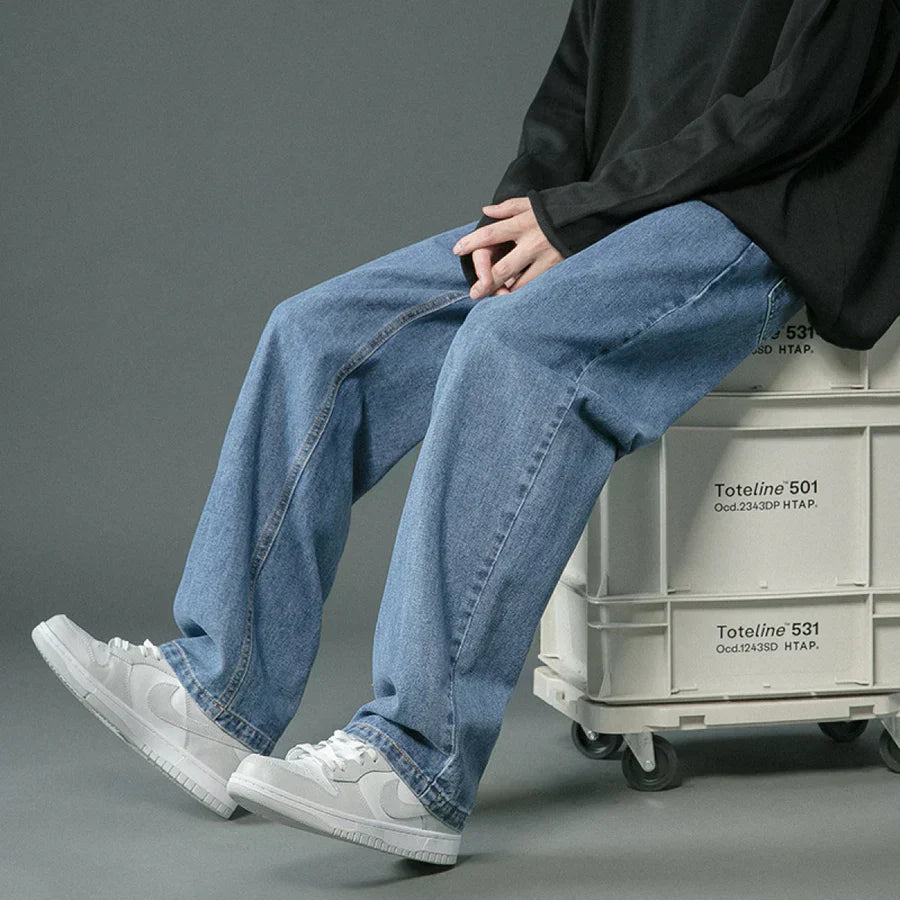 Brett - retro denim baggy byxor