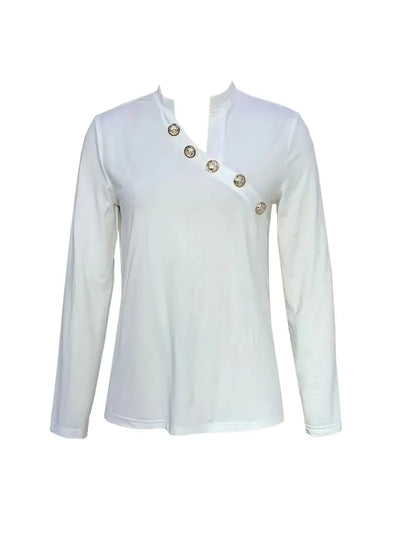 Blus med asymmetriska knappar
