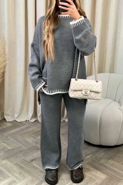 Warmes winterpullover-set med långa ärmar och speciella detaljer