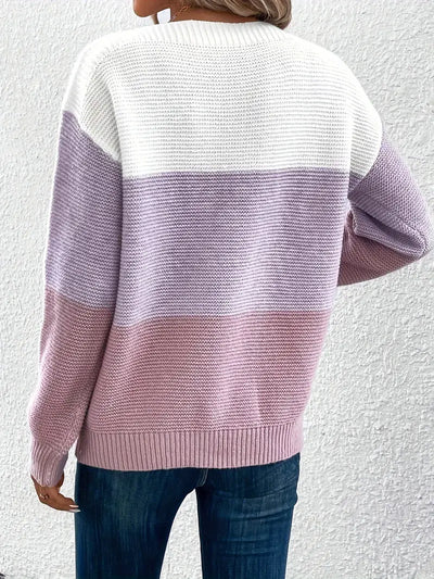 Natalie - colour-block långärmad tröja med rund hals