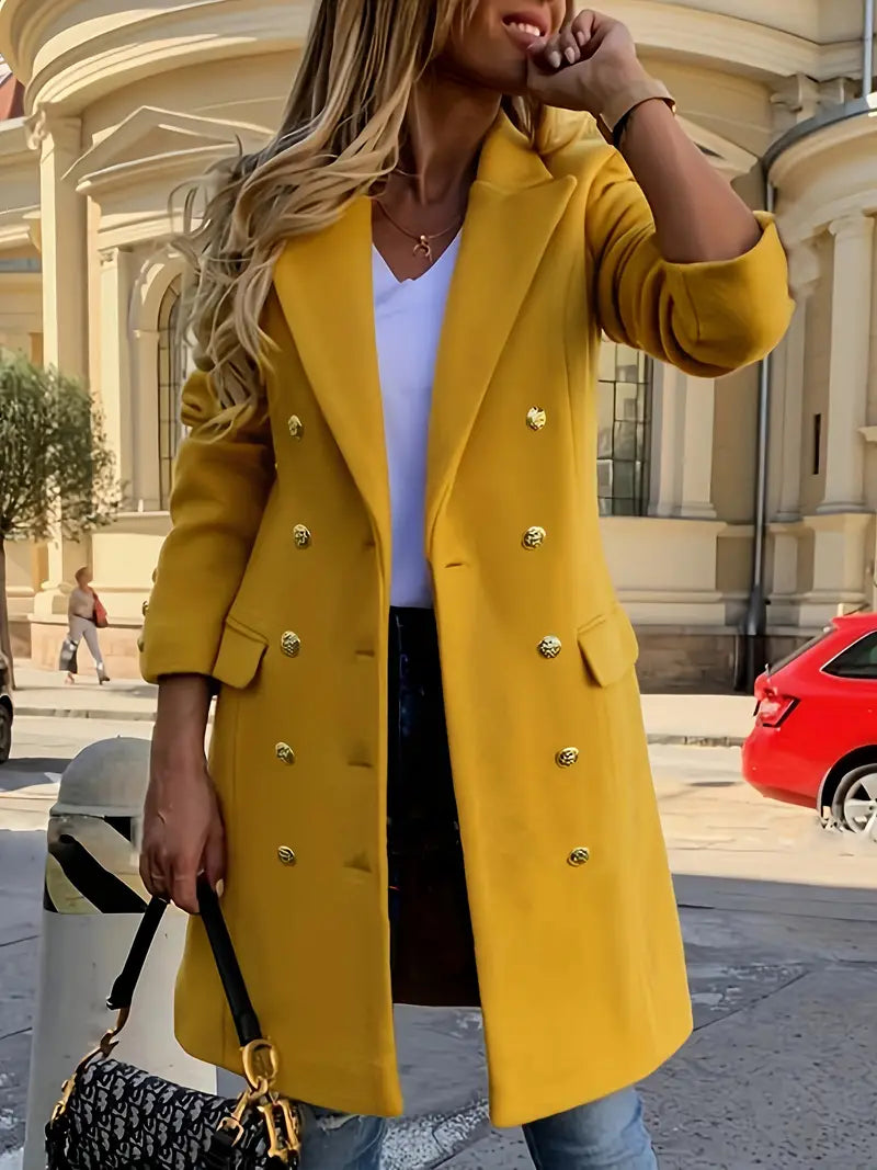 Elegant dubbelknäppt kappa med lapelkrage - Nadema