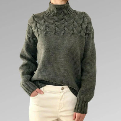 Tröja med elegant och varm polotröja, korsstygnsdesign, unisex