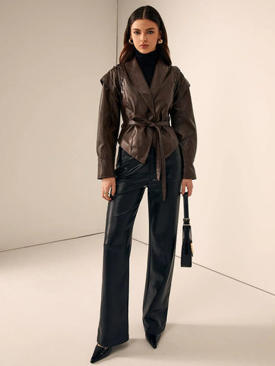 Valeria skräddarsydd läderkavaj med bälte – dam