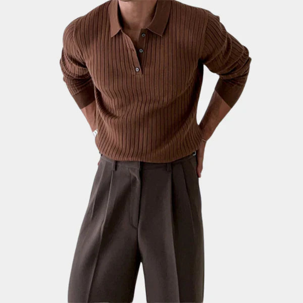 Lars – ribbad pikétröja i smal passform med klassisk krage