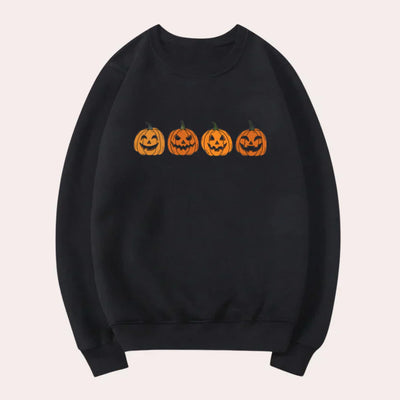 Afra - halloween-tröja med rund hals och pumpamotiv för kvinnor