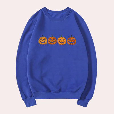 Afra - halloween-tröja med rund hals och pumpamotiv för kvinnor