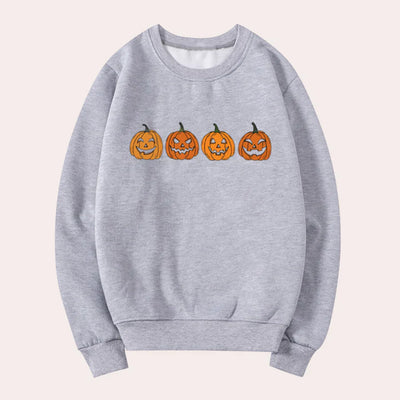 Afra - halloween-tröja med rund hals och pumpamotiv för kvinnor