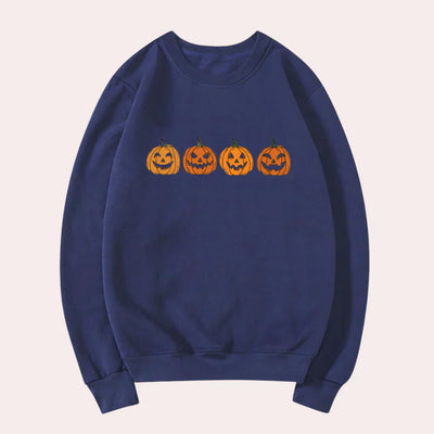 Afra - halloween-tröja med rund hals och pumpamotiv för kvinnor