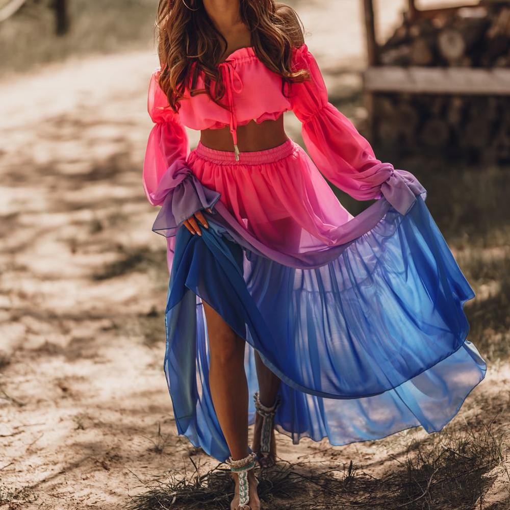 Madelyn - Kvinnor Volang Topp & Kjol Set