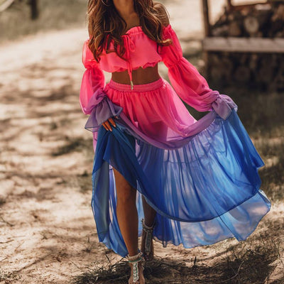 Madelyn - Kvinnor Volang Topp & Kjol Set