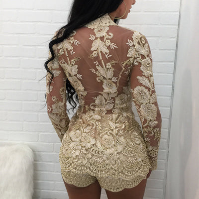 Amelia - Kvinnor Beige Spets Tvådelad Set