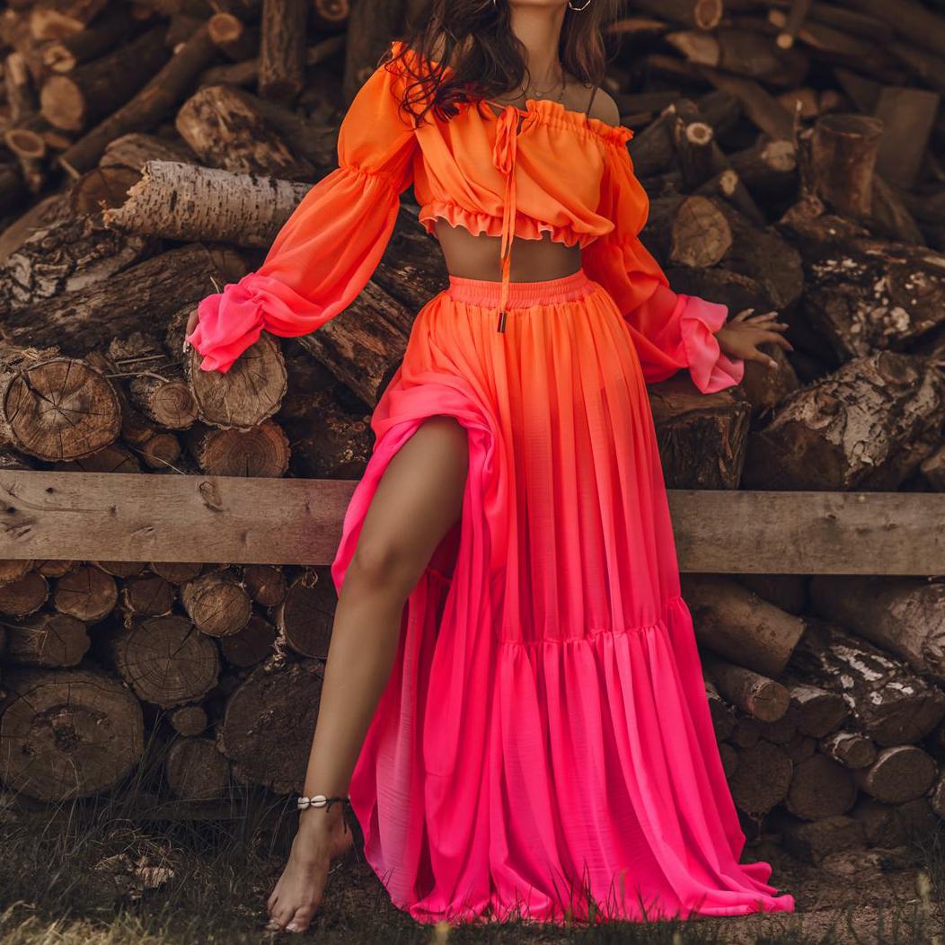 Madelyn - Kvinnor Volang Topp & Kjol Set