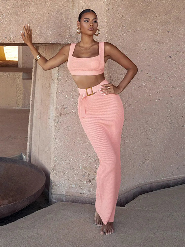 Rhiana - Kvinnor Chic Ribbad Tvådelat Set