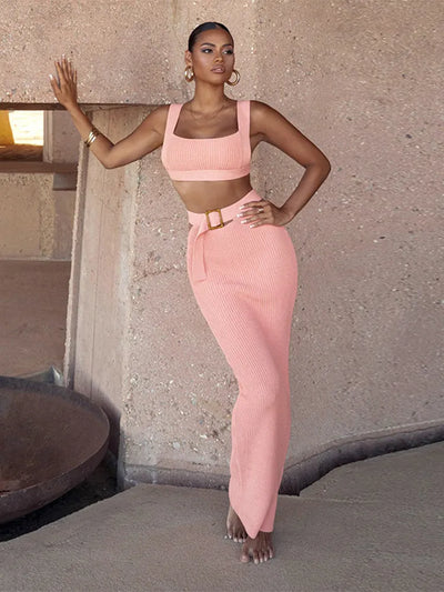 Rhiana - Kvinnor Chic Ribbad Tvådelat Set