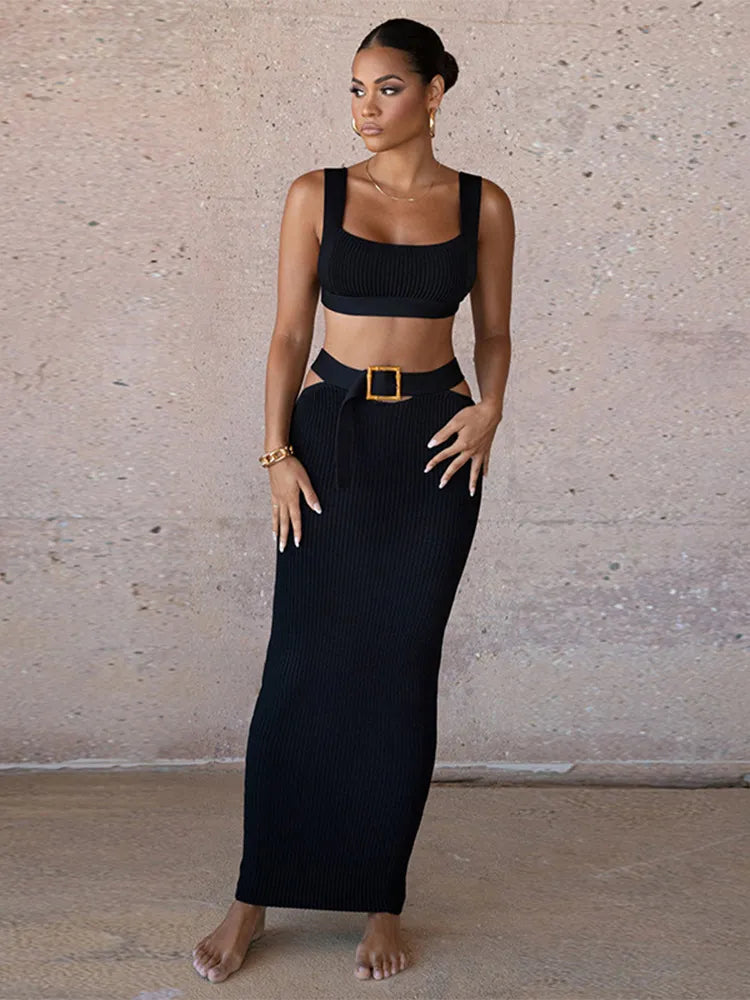 Rhiana - Kvinnor Chic Ribbad Tvådelat Set