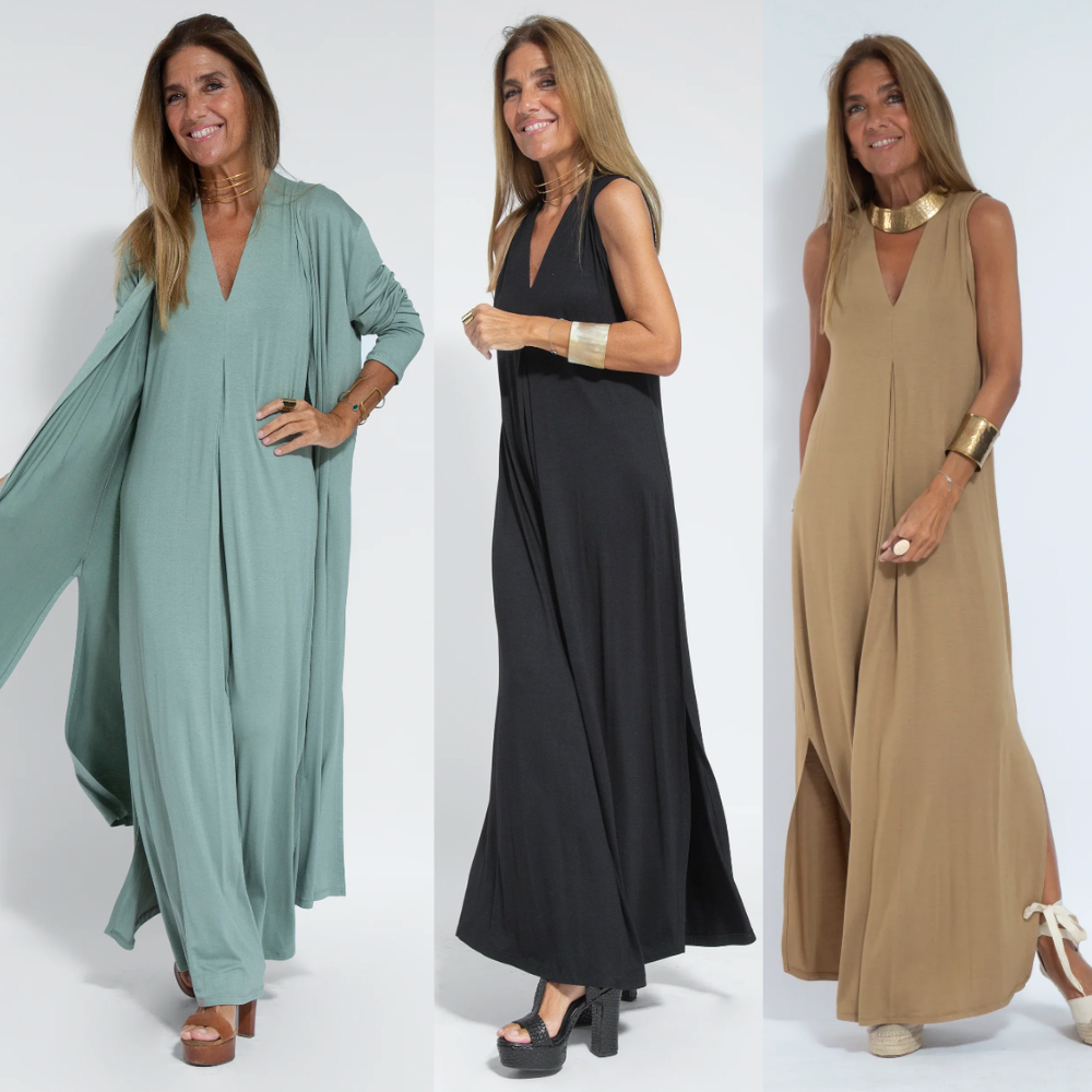 Ayania - set med lång slankande klänning och väst