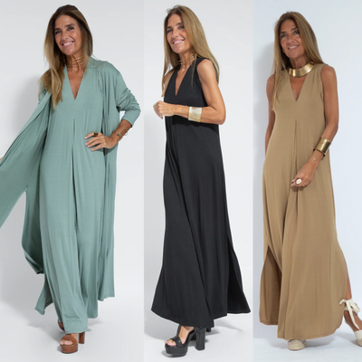 Ayania - set med lång slankande klänning och väst