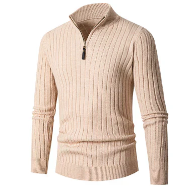 Avslappnad herrtröja med halv dragkedja – modernt stickmönster