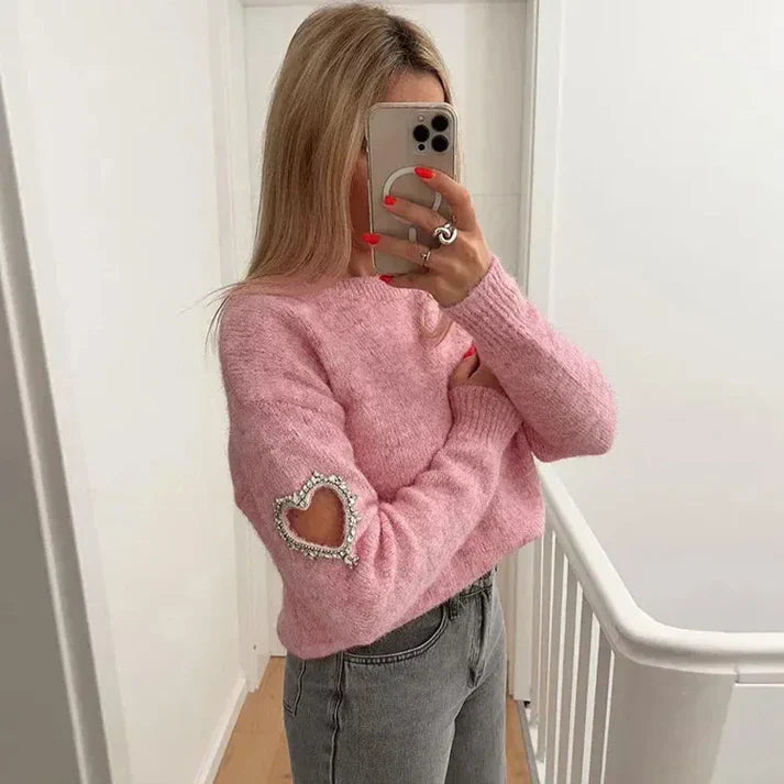 Jumper i trendig hjärtformad halsringning för kvinnor