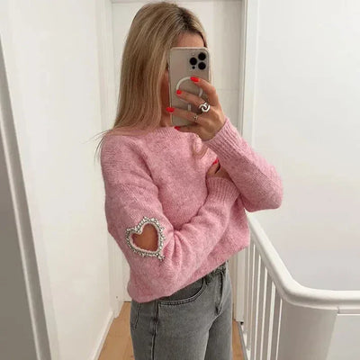 Jumper i trendig hjärtformad halsringning för kvinnor