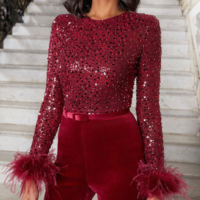 Addie - Elegant Jumpsuit för Kvinnor med Topp i Glitter