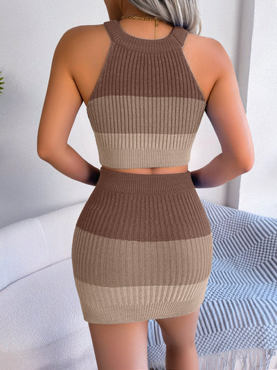 Billie - Kvinnor Stickad Crop Top & Kjol Set