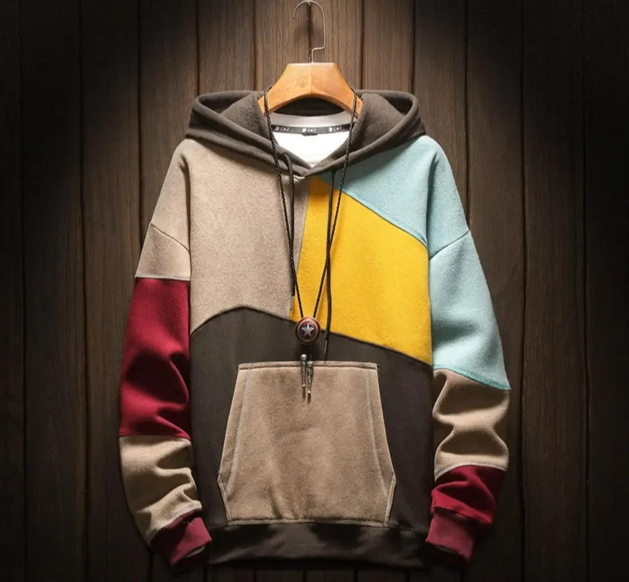 Casual hoodie med iögonfallande färgblock för män