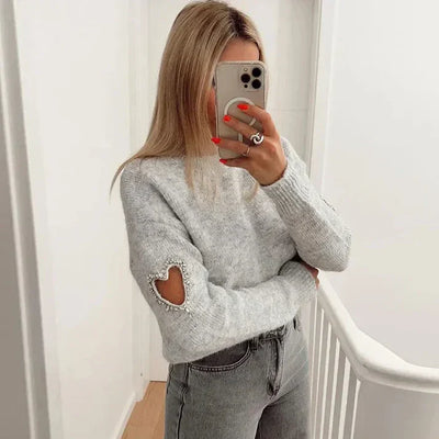 Jumper i trendig hjärtformad halsringning för kvinnor