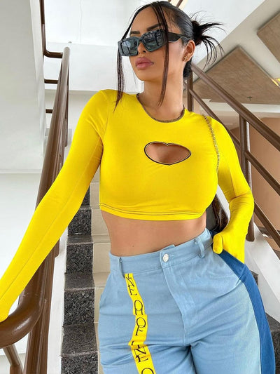 Katie - Crop top med nyckelhål och långa ärmar