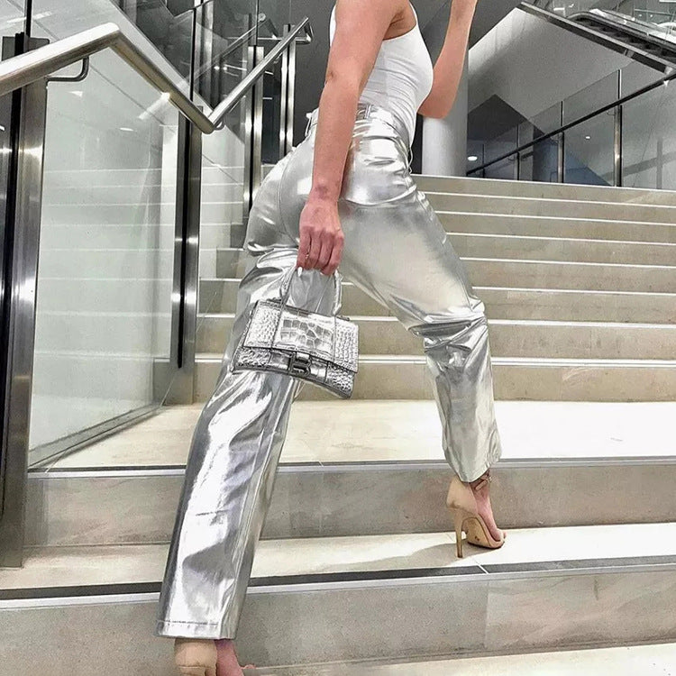 Susanna - Lyxiga Silvermetallic Byxor