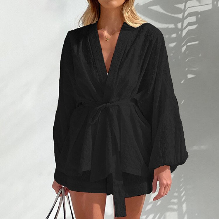 Eleanor - Inslagen Blus & Shorts Set för Kvinnor