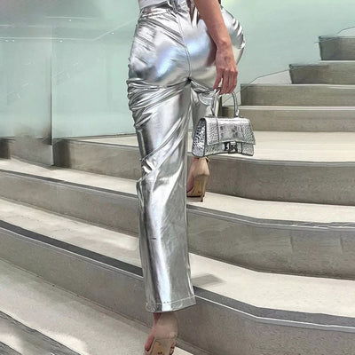 Susanna - Lyxiga Silvermetallic Byxor