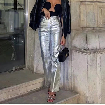 Celine - Casual Silver Läderbyxor