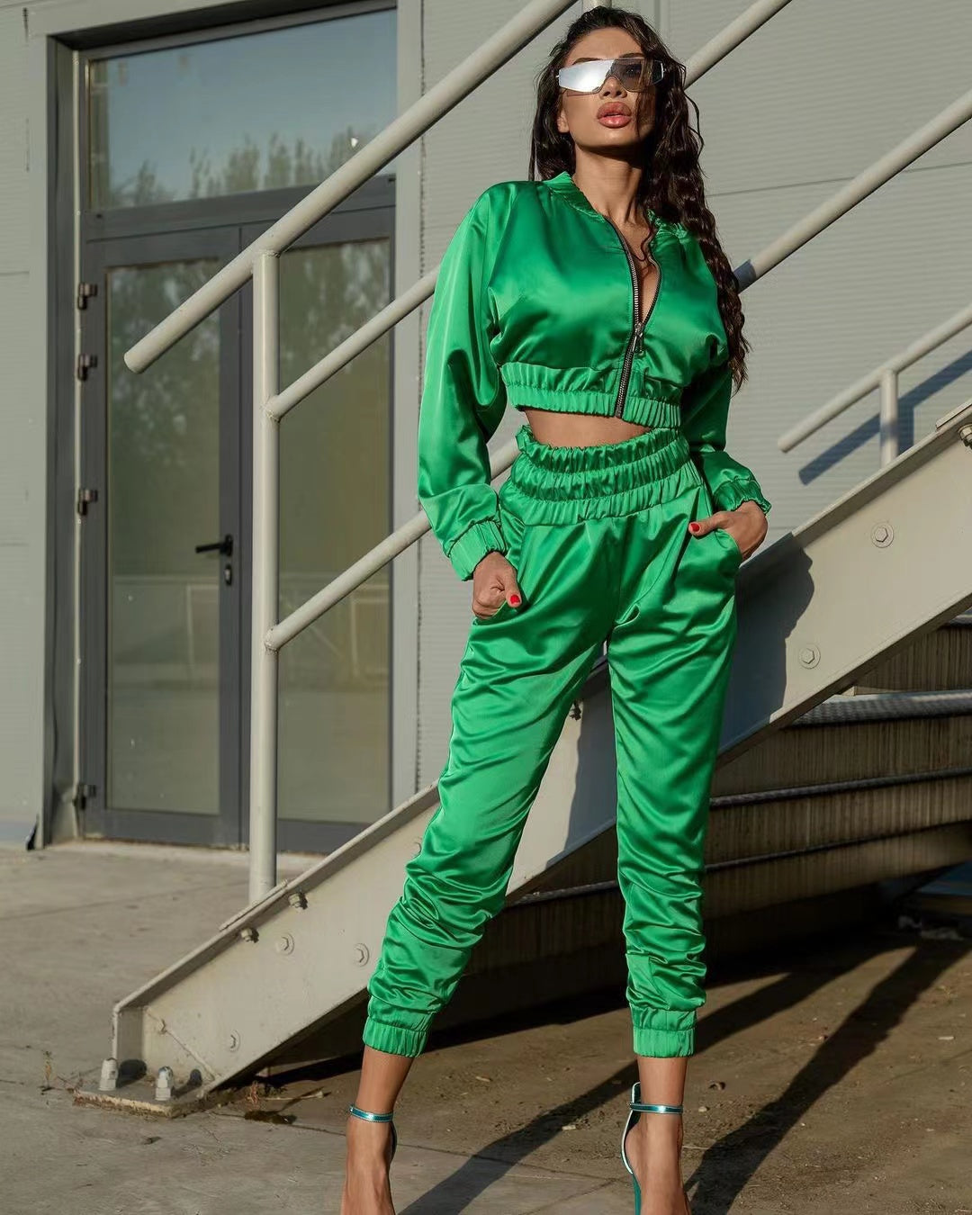Elaine - Kvinnor Satin Träningsoverall Set