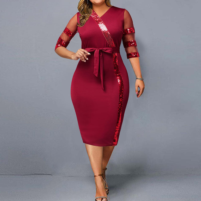 Georgiana - Damers Glittrande Bodycon Röd Klänning