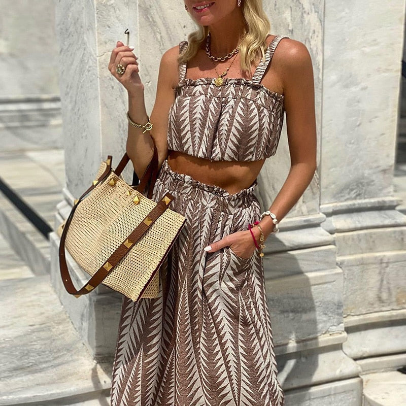 Sofia - Kvinnor Crop Topp & Midikjol Set