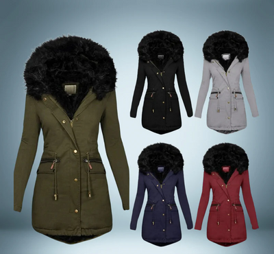 Elegant parkas med pälskrage