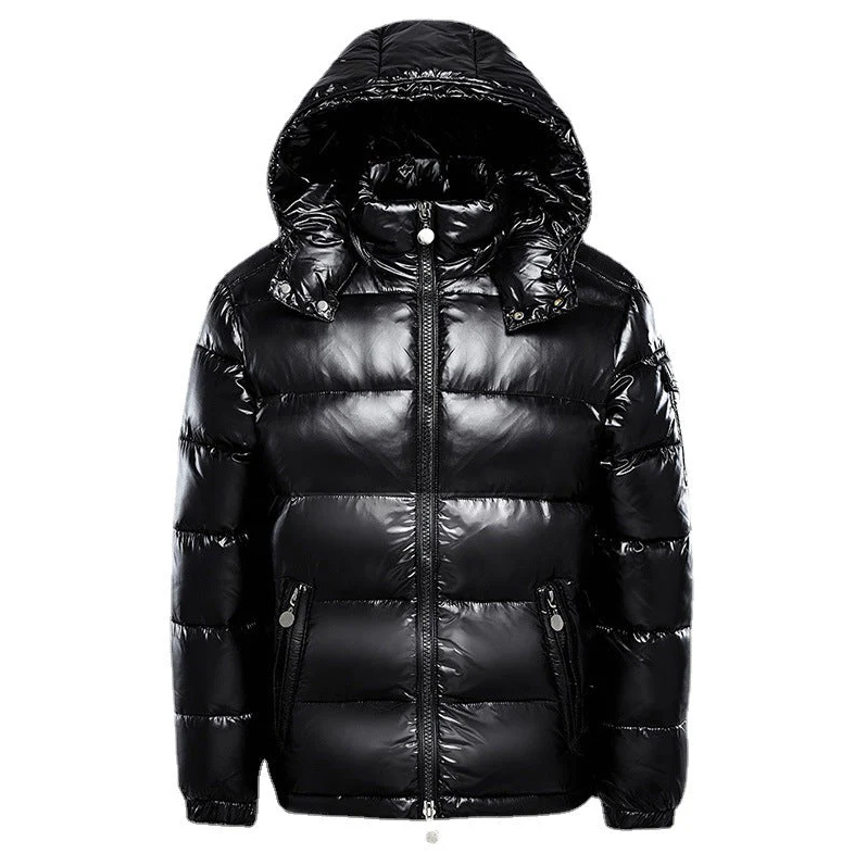 Glänsande svart dunjacka