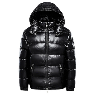 Glänsande svart dunjacka