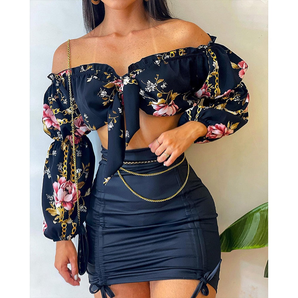 Brissa - Stilrent Tvådelat Set med Off Shoulder Topp